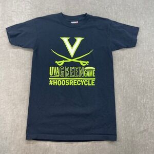 UVA Union Made Men Small Navy Blue T-Shirt Green Game Volunteer #HOOSRECYCLE USA
